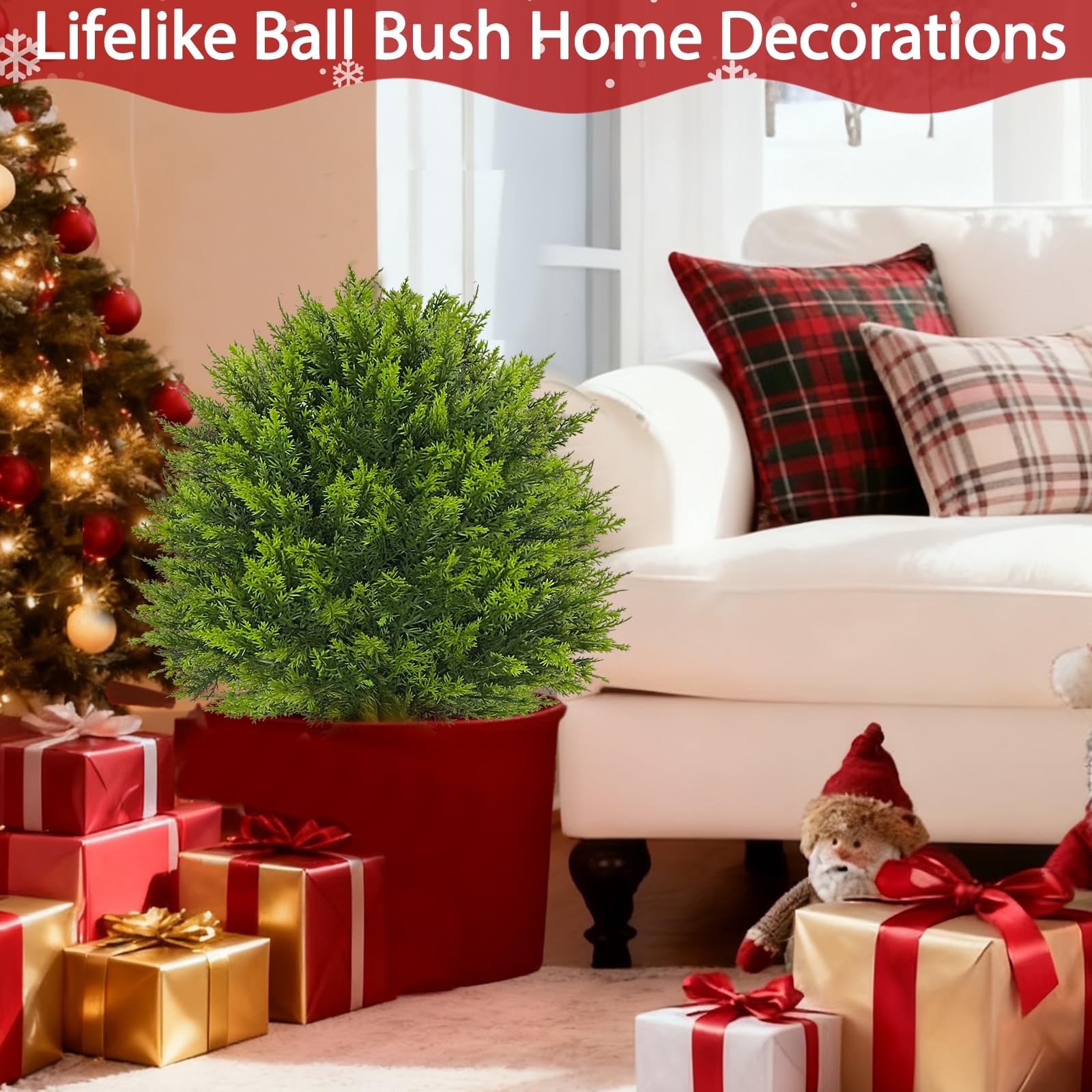 2 Pack 24”Artificial Topiary Ball Tree with Spike Soft Cypress Realistic Faux…