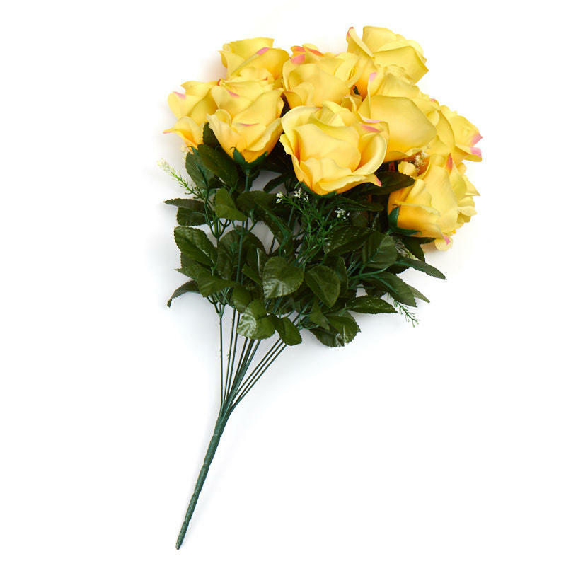 Factory Direct Craft Colorful Yellow Poly Silk Rose Floral Bush