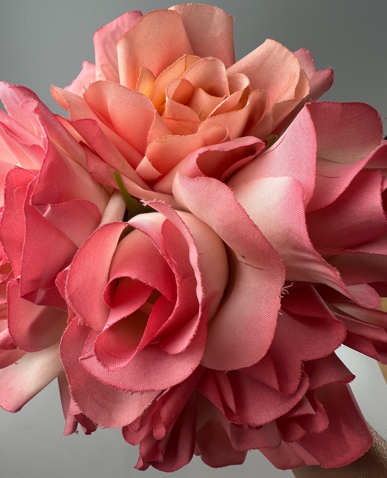 5 True VINTAGE long stem silk roses pink peach cream ombre thorn faux artificial