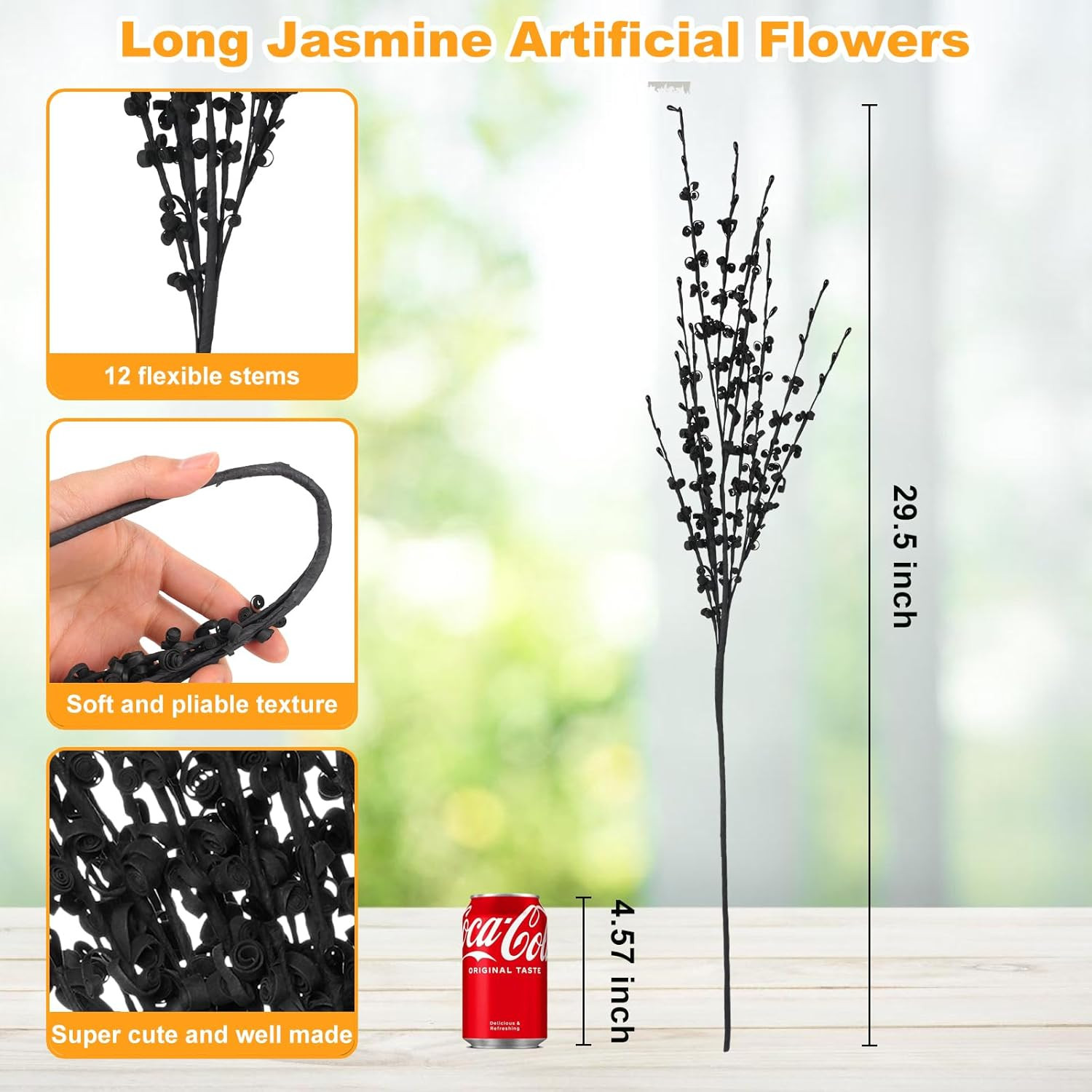 5Pcs 29.5″ Faux Jasmine Artificial Flowers Tall Black Floral Branches for Home W