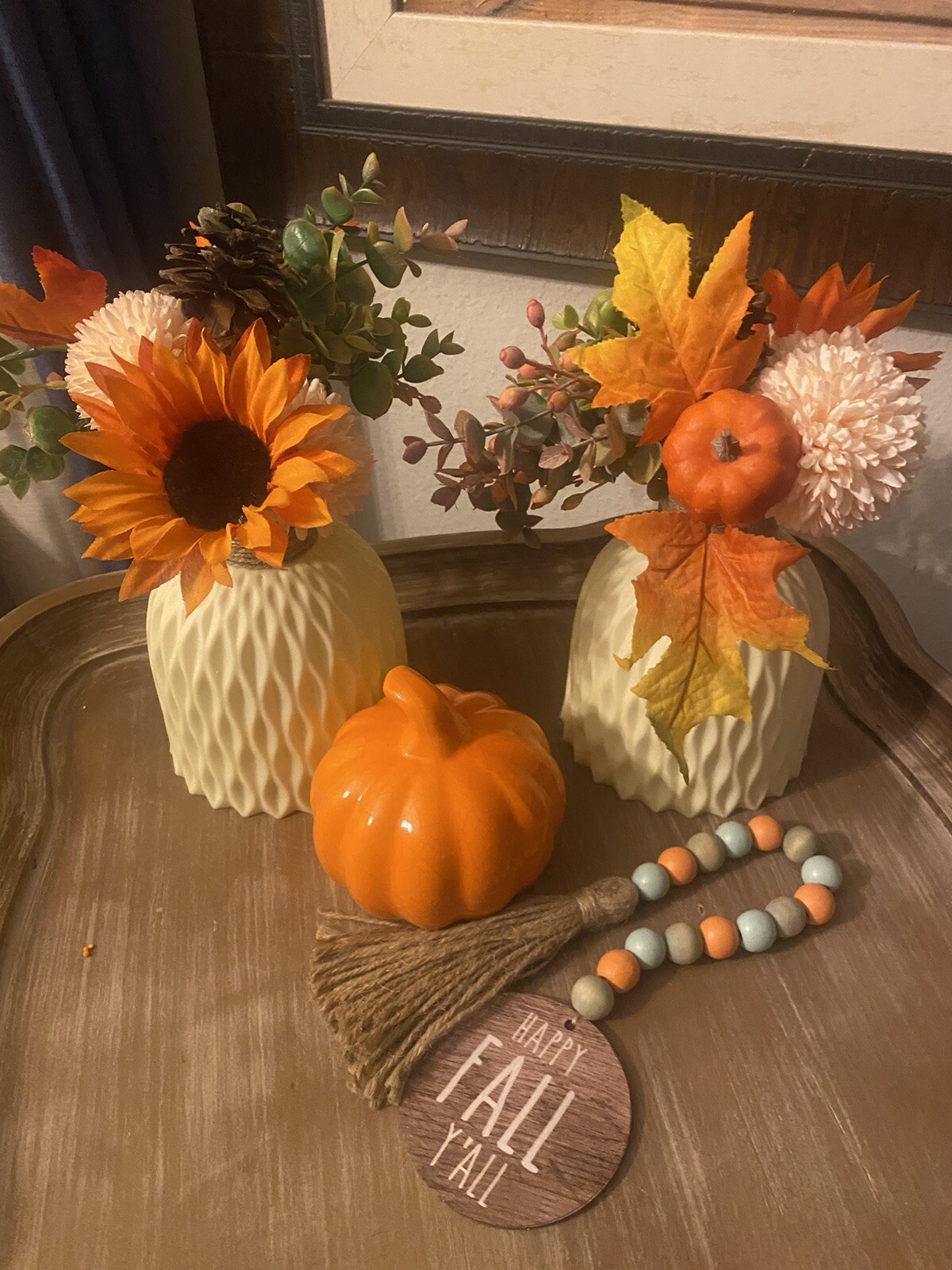 Autumn Fall Décor Flowers Floral Arrangement Gift Set Of 2