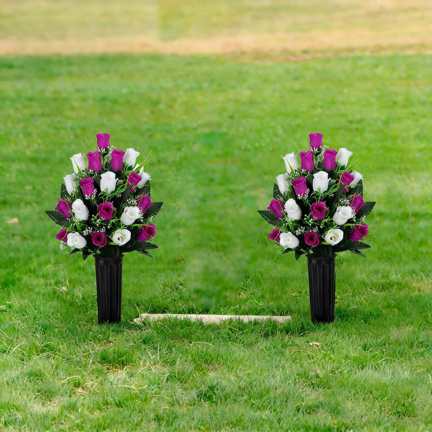 2 Sets Artificial Cemetery Flowers, Grave Decorations Roses, Memorial Flowers Bo
