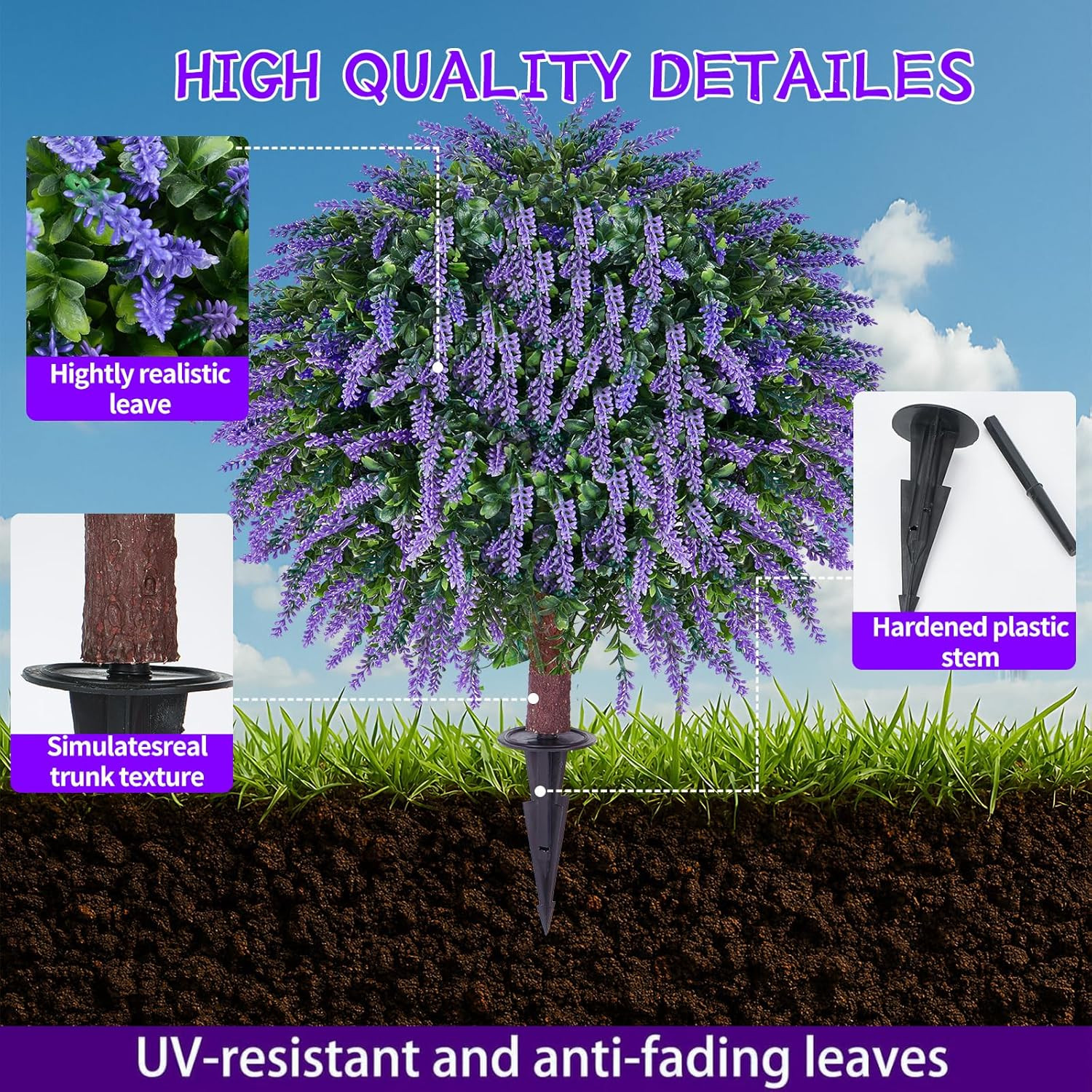 24″ Artificial Lavender Topiary Ball Tree Set of 2, UV & Fade Resistant Faux Shr