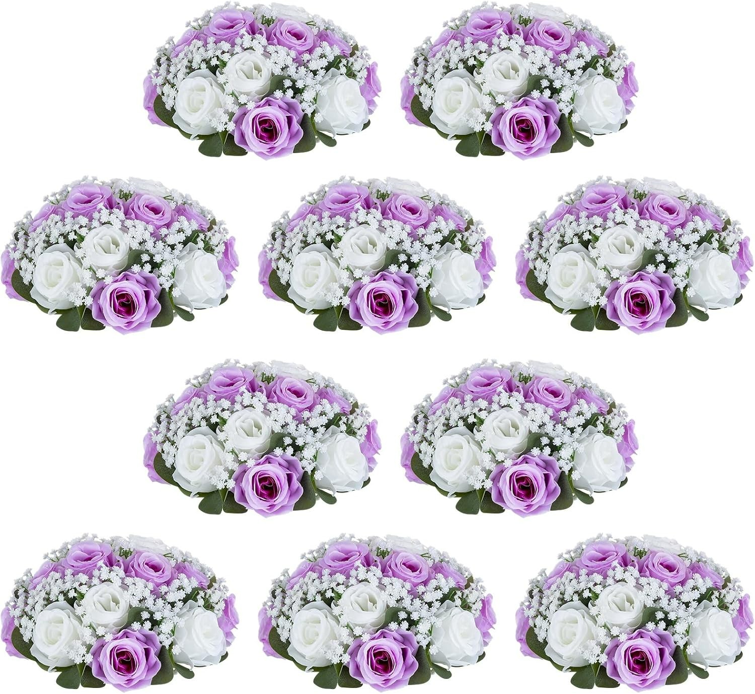 NUPTIO Flower Balls for Table Centerpieces: Purple & White Artificial Rose