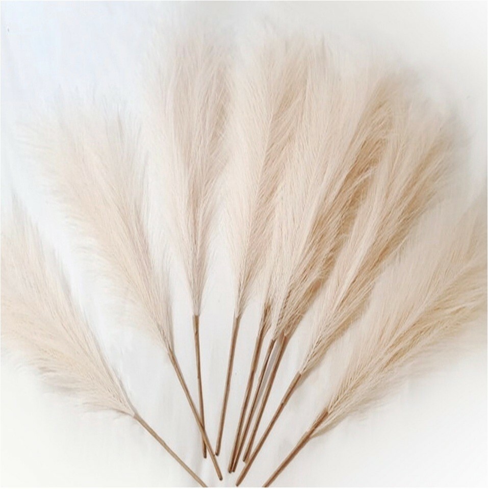 Faux Pampas Grass 10 Pcs with Farmhouse Beads, Home Decor, Small Pompous Grass