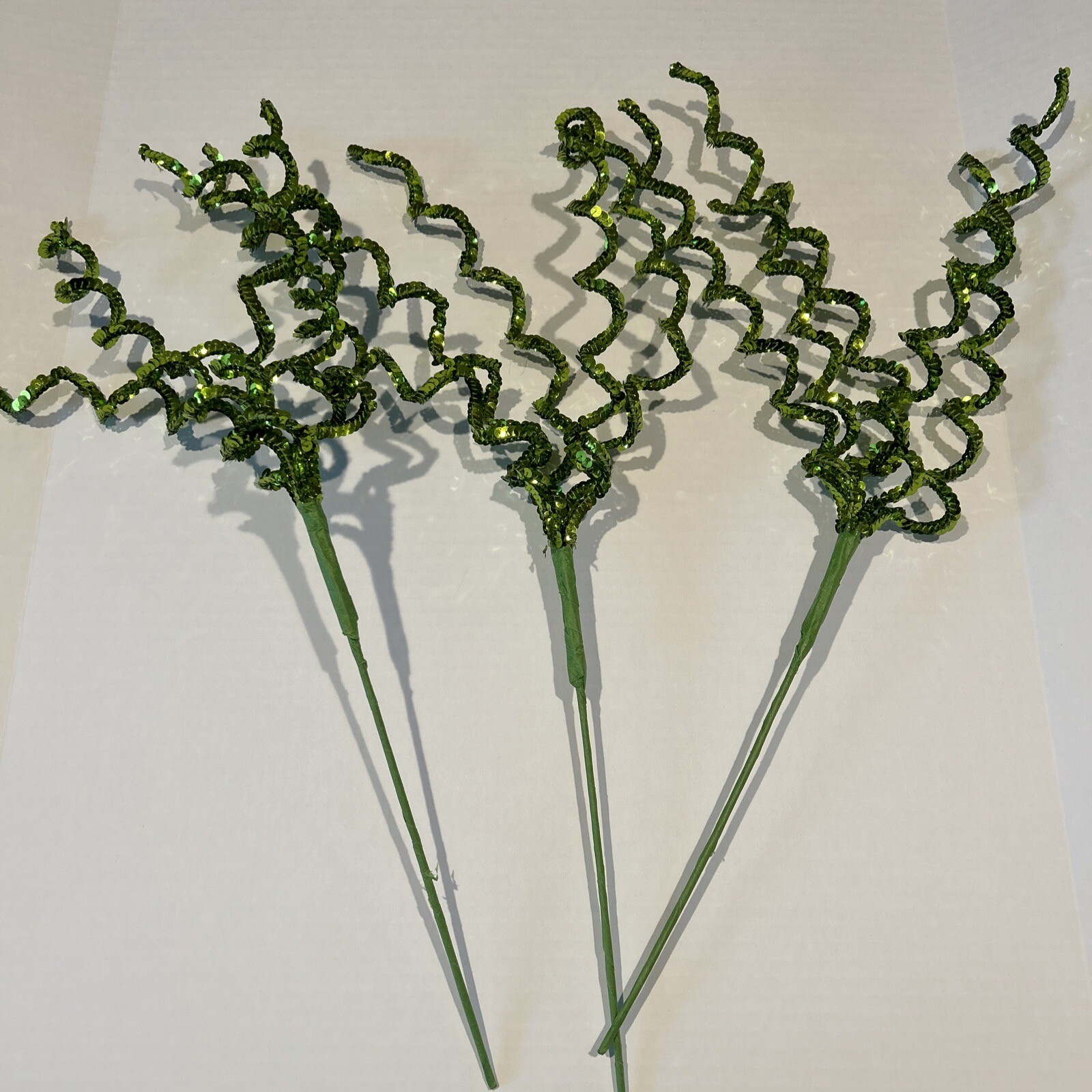 24” large Whimsical Curl spiral Christmas Holiday Pick Spray – Green SEQUINS