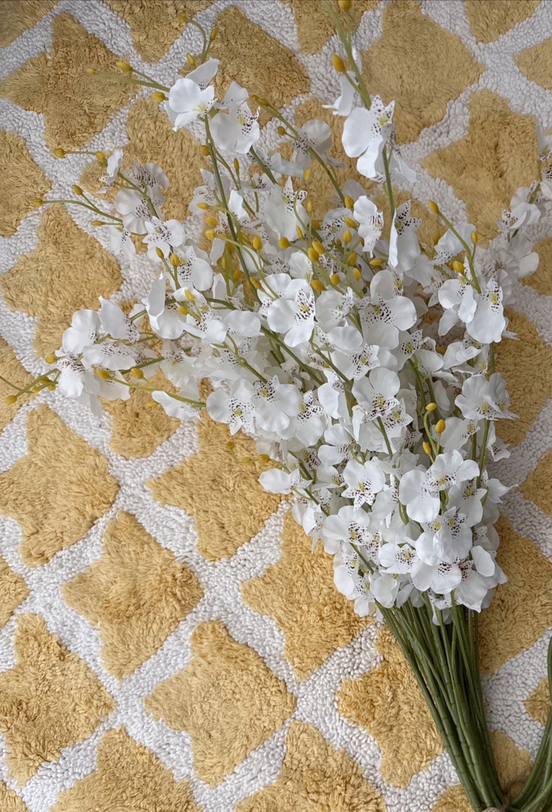 White Orchids Silk Flowers 12 Pieces Pink Green Yellow Artificial Home Decor
