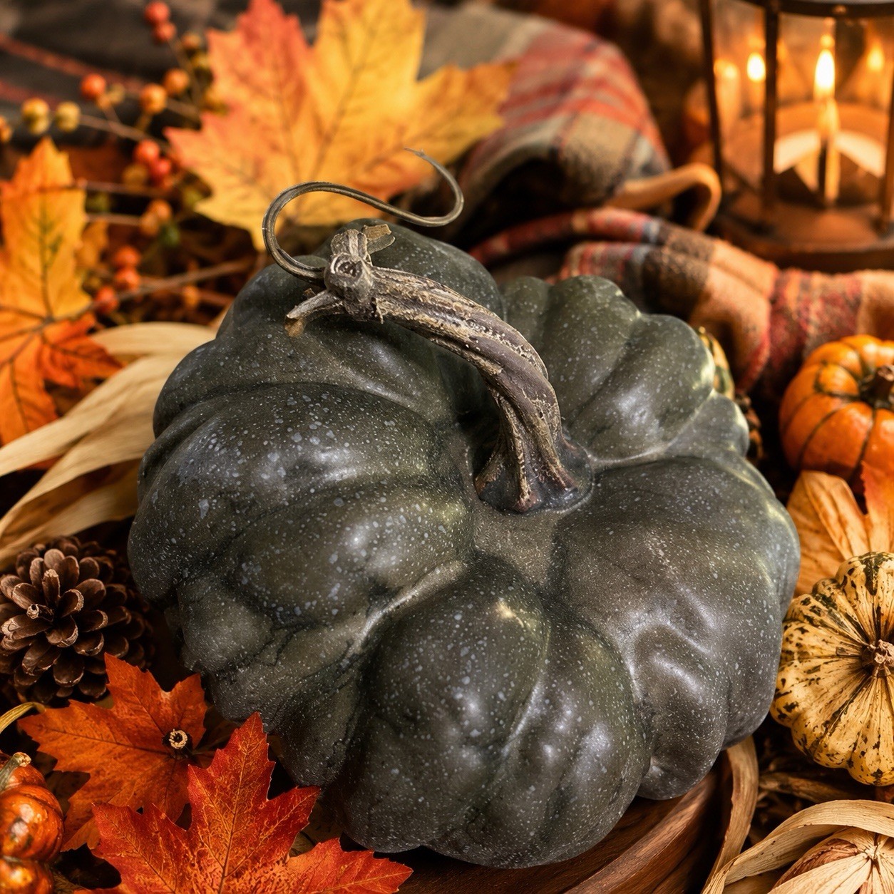 Pottery Barn Faux Pumpkin Charcoal Green Olive 6” Tall Small