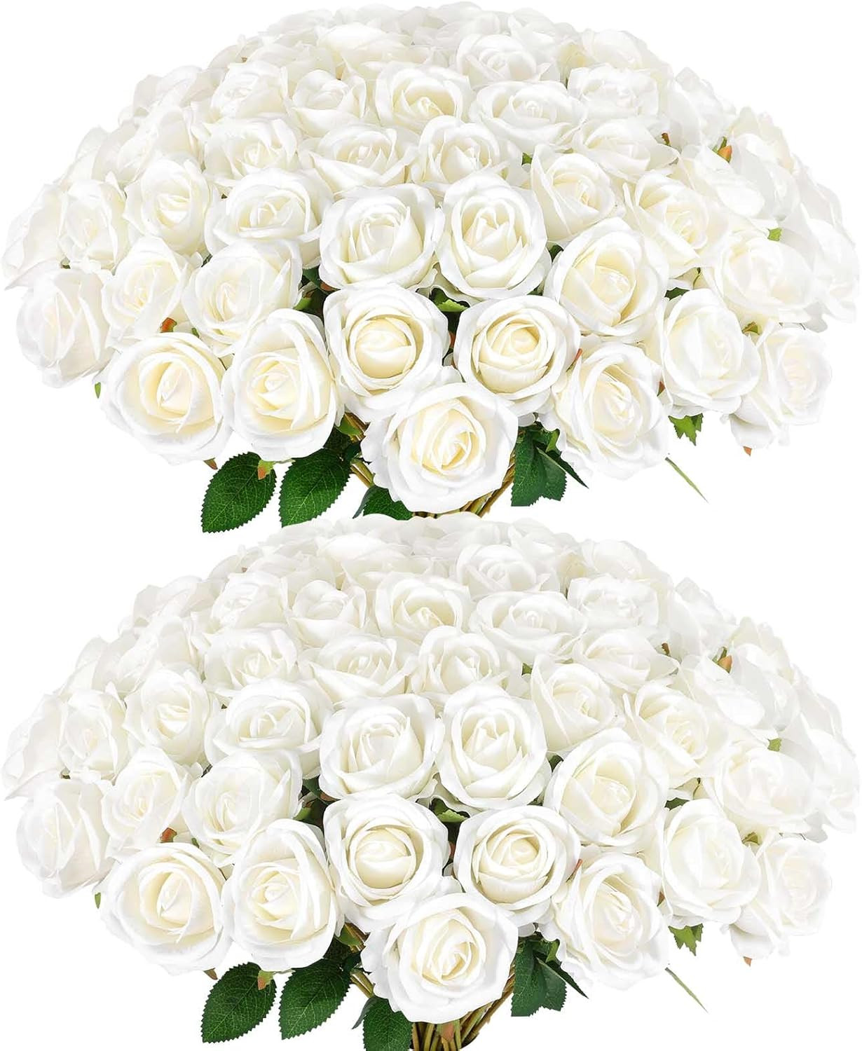Rowfad 60 Pcs Artificial Roses Bulk Velvet Silk White Roses White Roses for Wedd