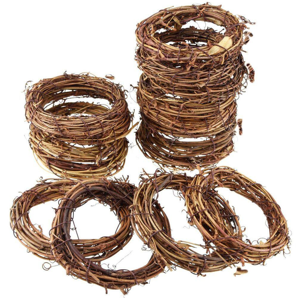 4 In. Brown Artificial Grapevine Wreath 16-Piece Set for Holiday Wedding Party D