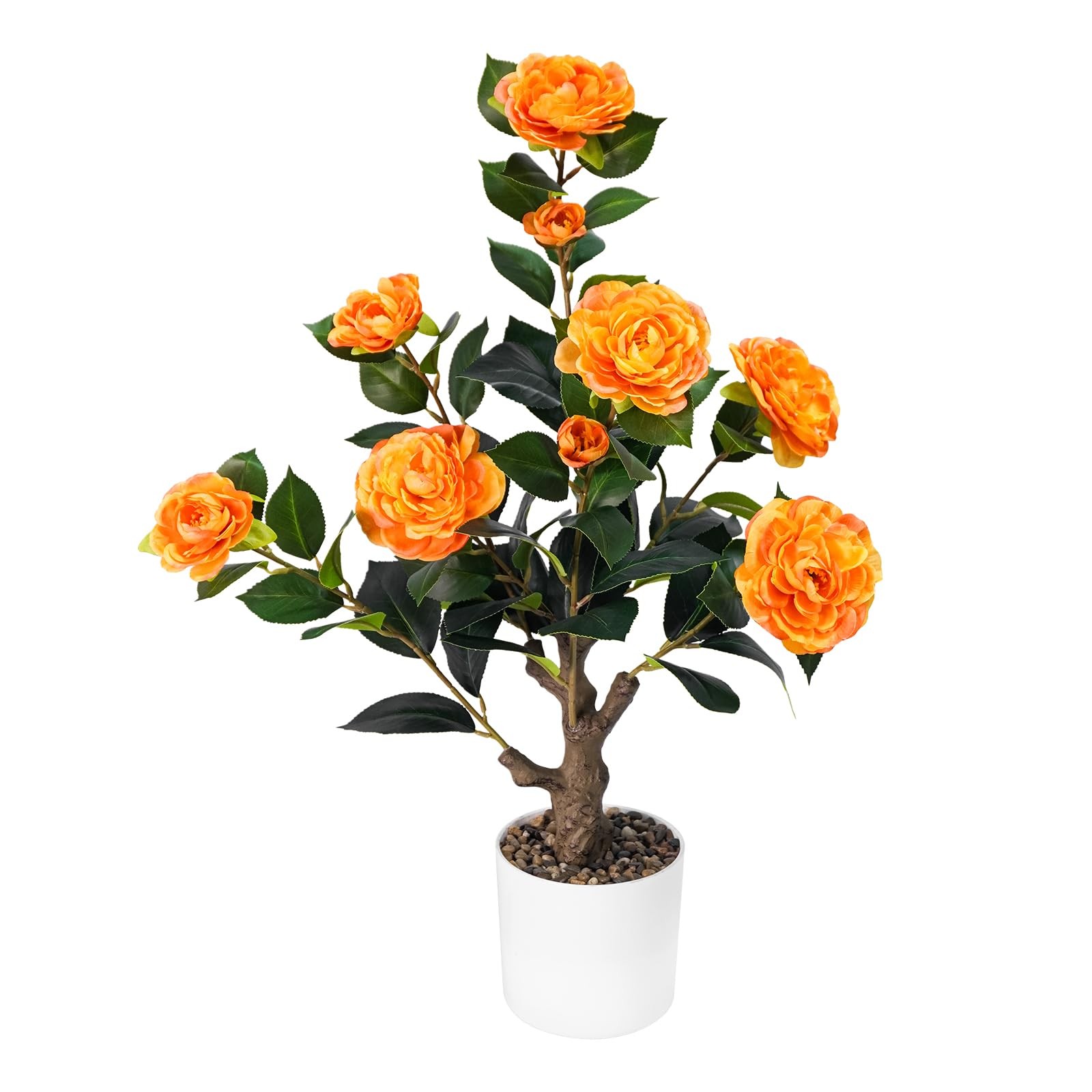 Artificial Camellia Tree 2FT, Orange Faux Tabletop Tree