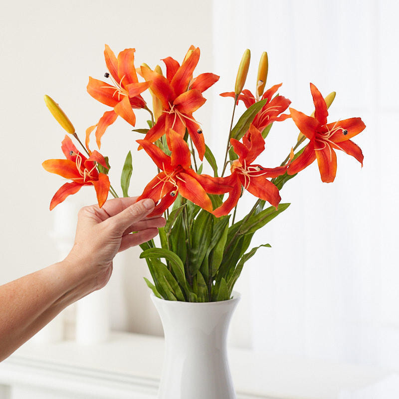 25″ Flame Orange Artificial Lily Decorative Floral Bush