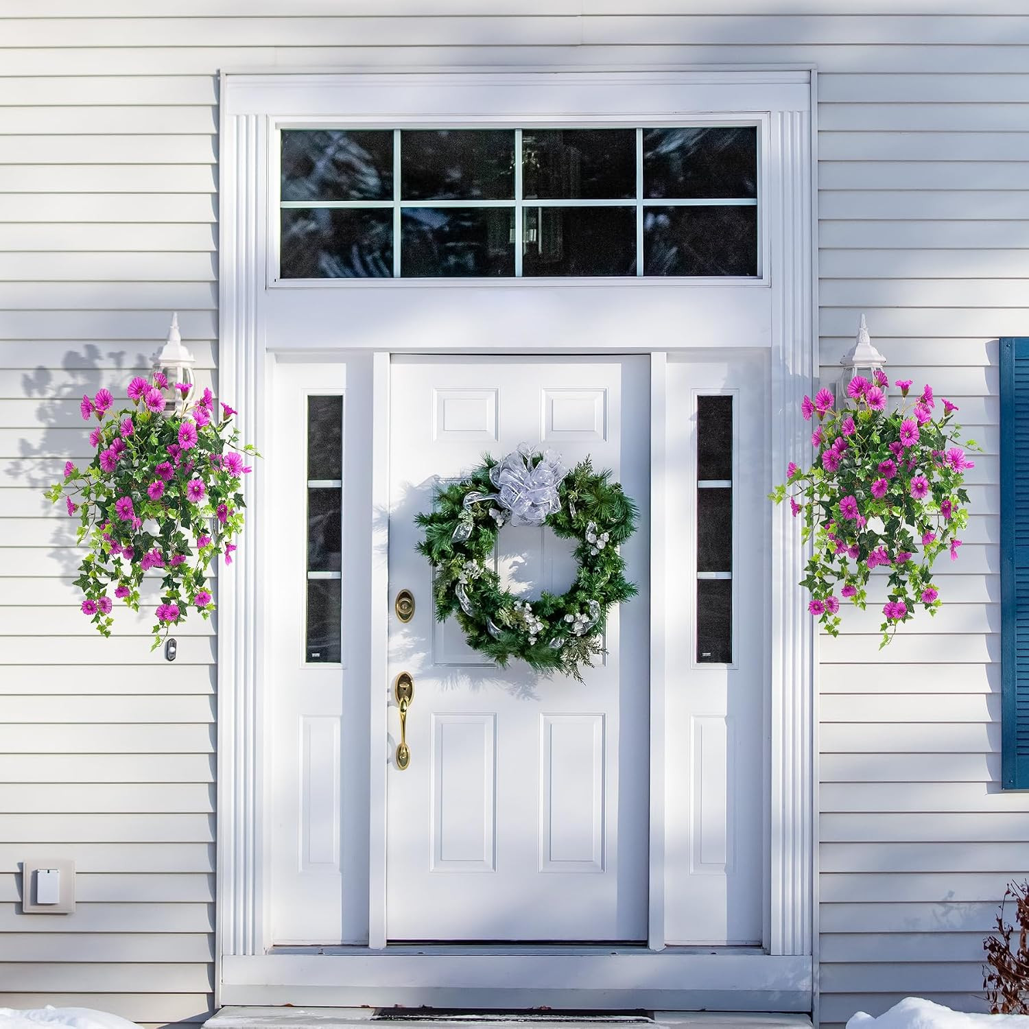 UV Resistant Faux Petunias – 2 Pcs Purple Outdoor Hanging Plants Decor