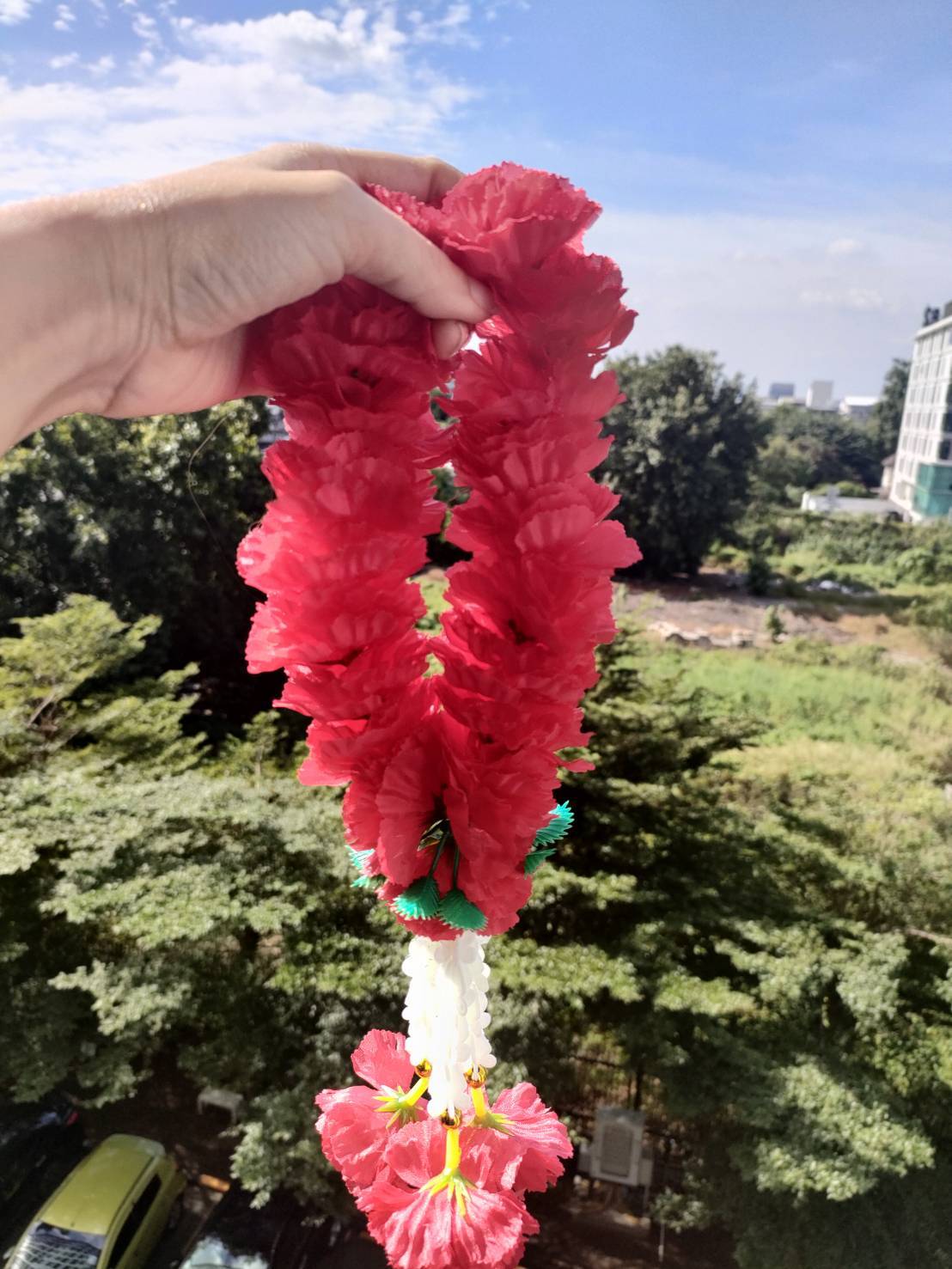 Hang Phuang Malai Artificial Thai Marigold Flower Fabric Mini Round Garland Gift