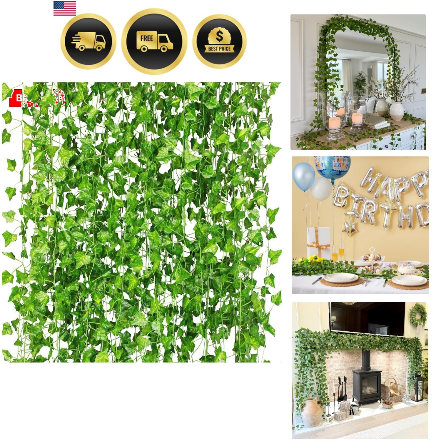 12 Pack 84Ft Artificial Ivy Garland, Fake Vines UV Resistant Greenery Leaves …