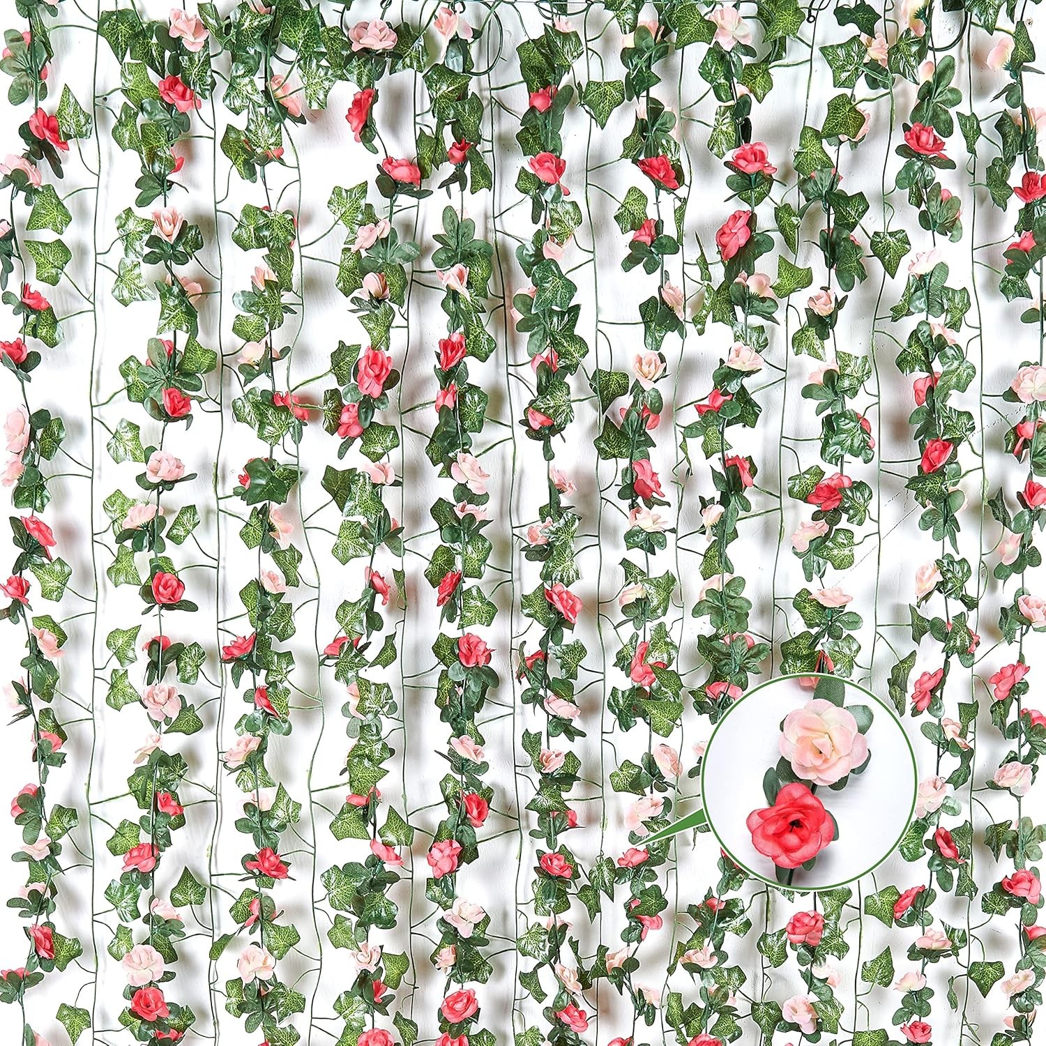 5 Pcs 41Ft Flower Garland Artificial Rose Vines with 5 Pcs 34.5Ft