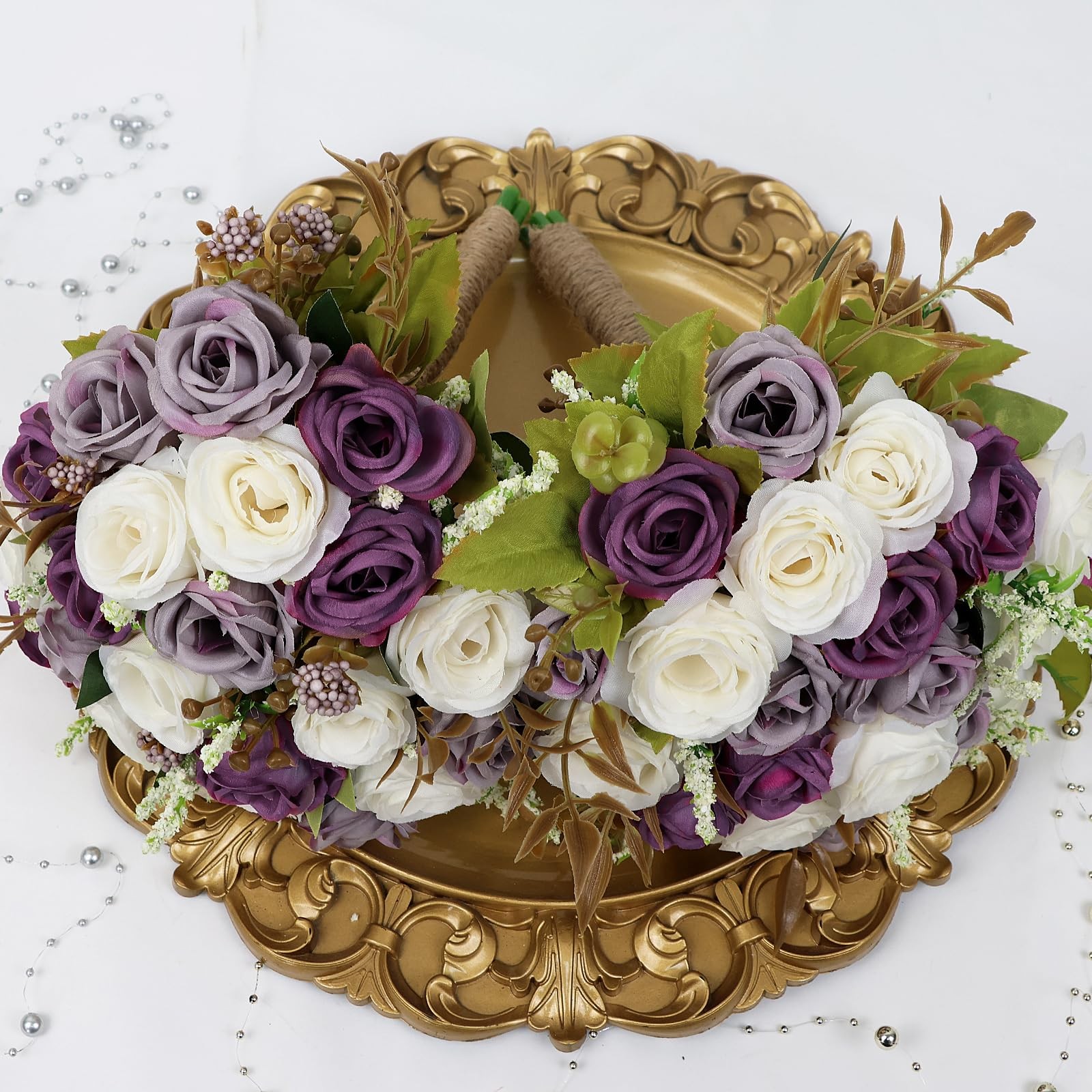 Set of 4 Bridesmaid Bouquets for Wedding – 7 Inch Artificial Ivory Flower Bou…
