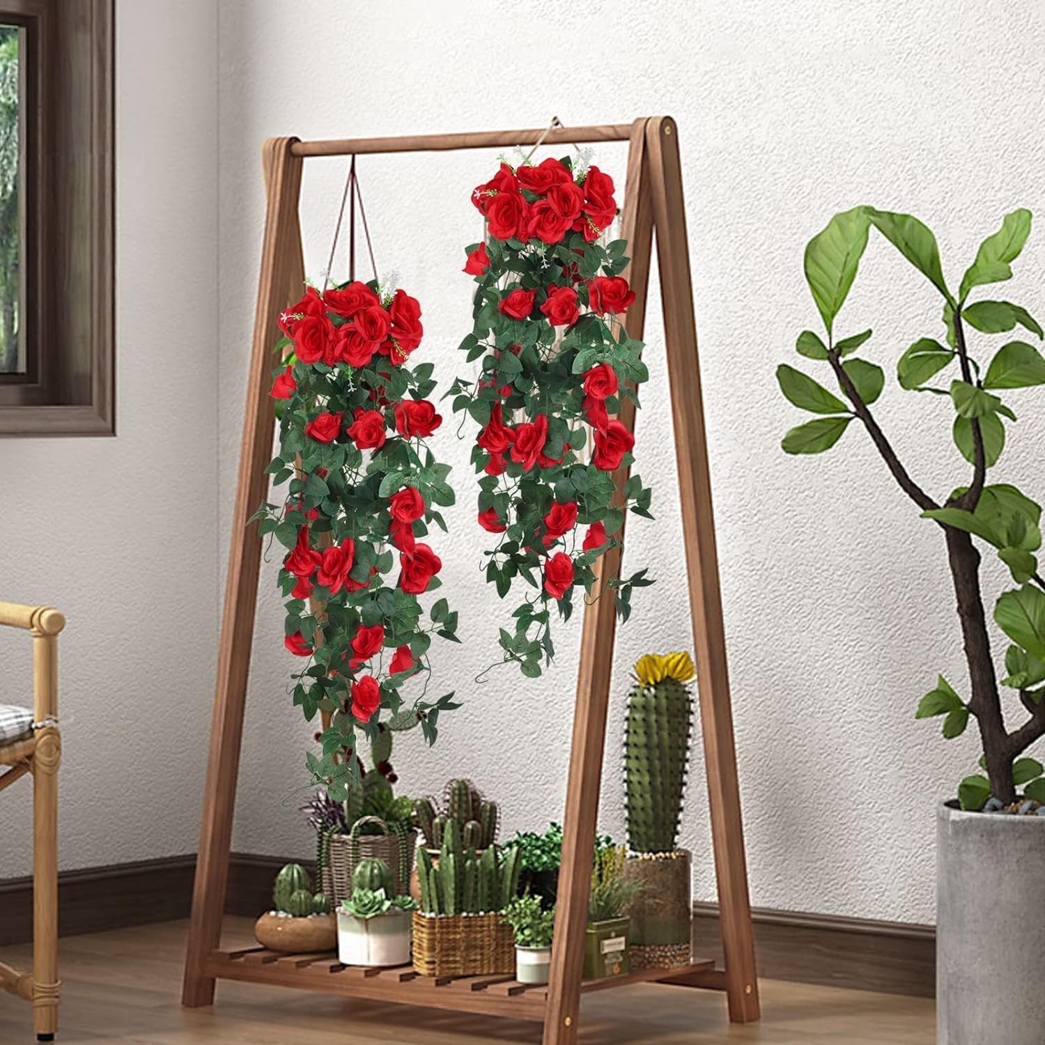 Lifelike Hanging Flower Vines 2PCS 3.3 Feet Red Rose Decoration for Weddings