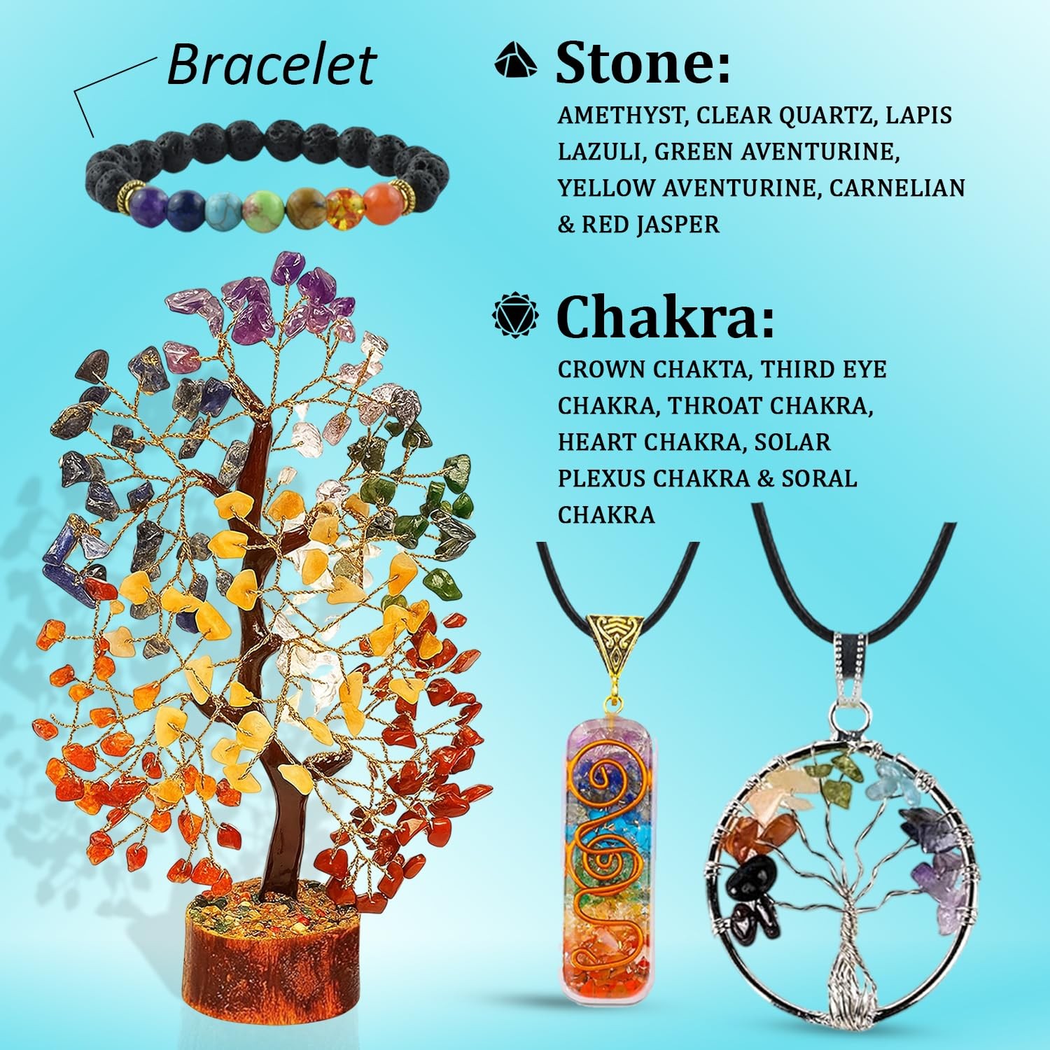 7 Chakra Healing Crystal Gift Set – Premium 300-Bead Gemstone Money Tree, Pro…