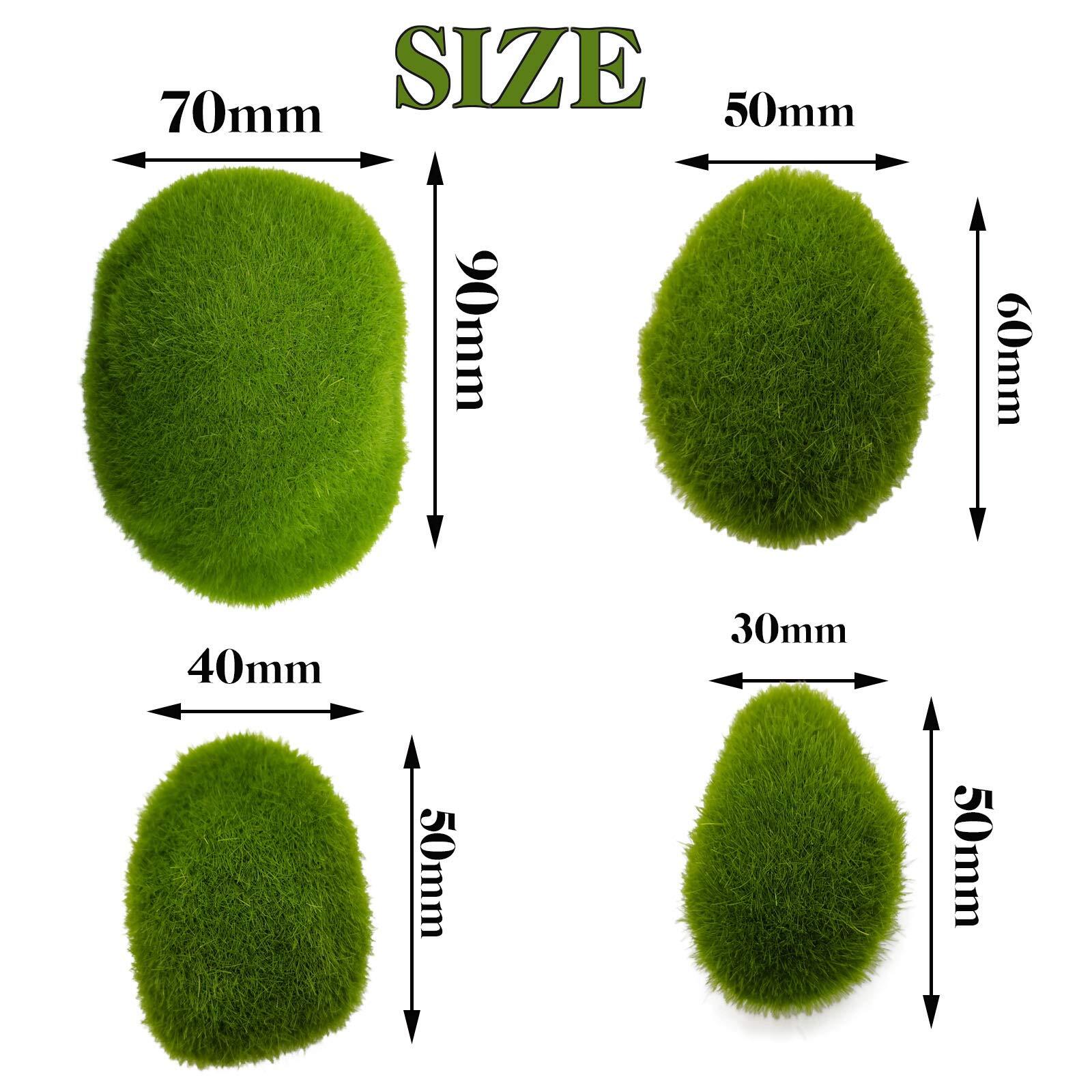 40PCS 4 Size Artificial Moss Rocks Decorative Green Moss BallsMoss Stones Gre…