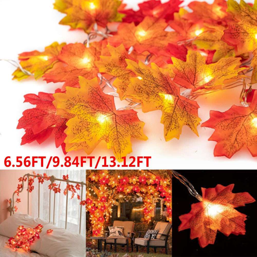Fall Garland Decor Maple Leaf String Light Thanksgiving Christmas Halloween 2023