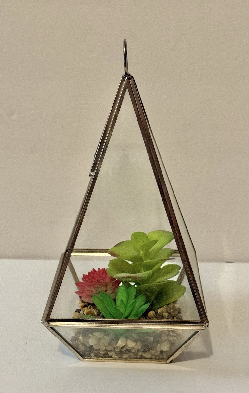 Geometric Pyramid Terrarium Hanging/Tabletop Planter Artificial Succulents