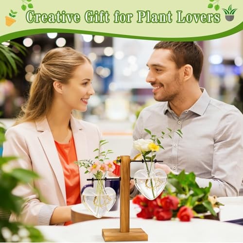 Plant Terrarium Wooden Stand, Hydroponic Planter Bulb 2 Love Wooden Stand