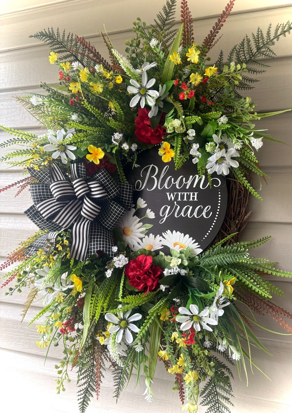 30″ Bloom with Grace Wreath – Yellow, White and Red – So Pretty
