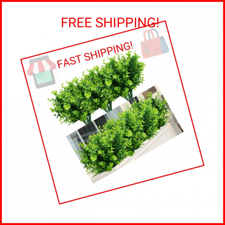 TEMCHY Artificial Plants Flowers Faux Boxwood Shrubs 6 Pack, Lifelike Fake Green