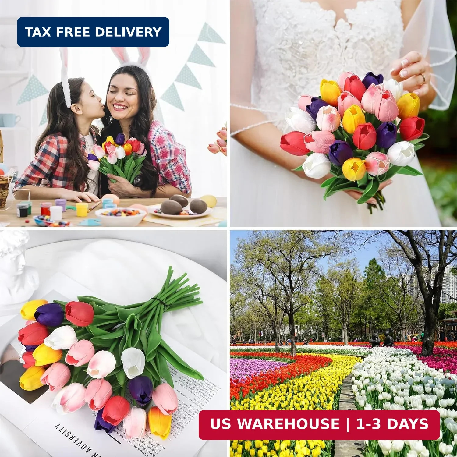 30 Pcs Multicolor Fake Tulips Artificial Flowers for Decoration, Real Touch PU F