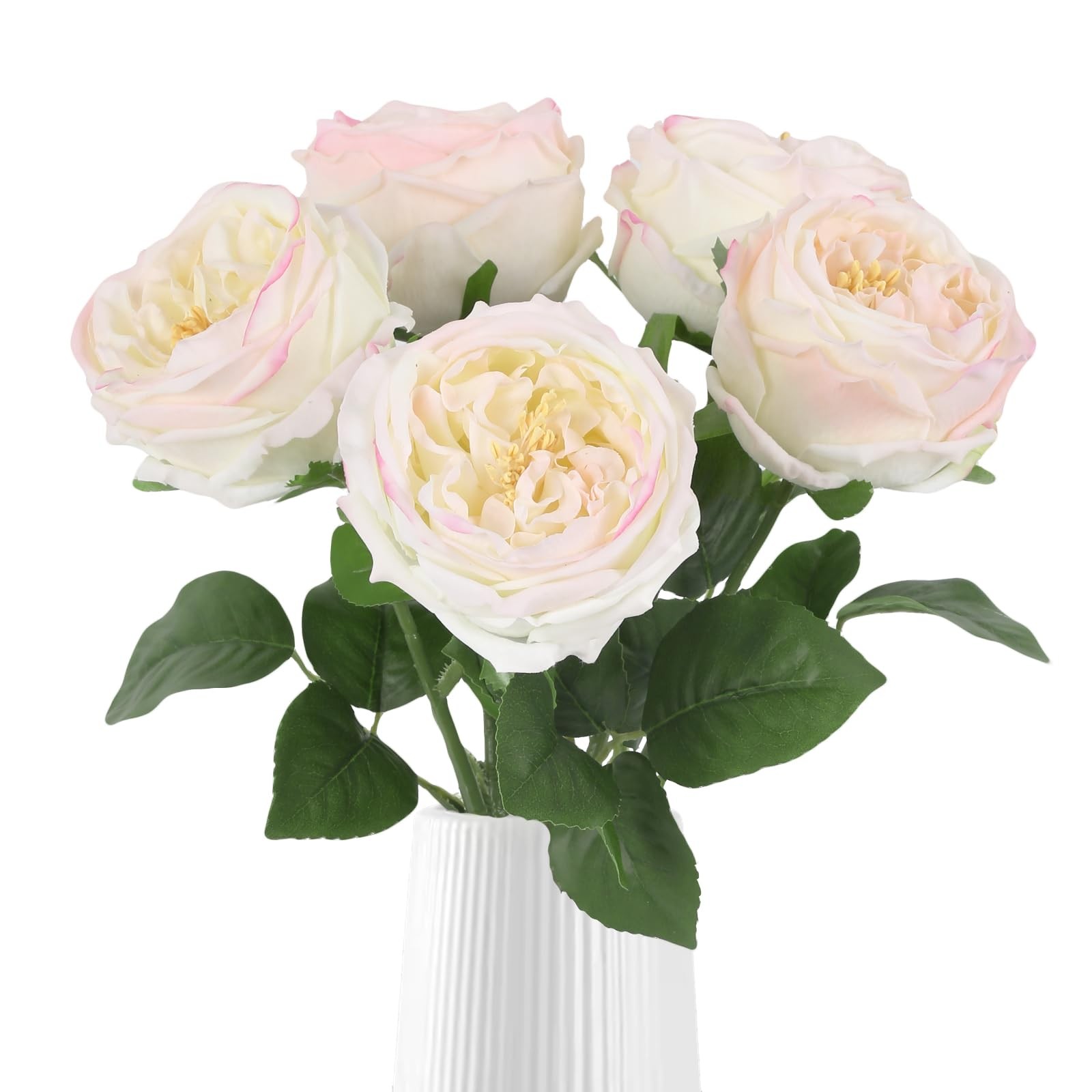 Real Touch Light Pink Rose Artificial Flowers 5PCS Faux Peony Flowers Stems f…