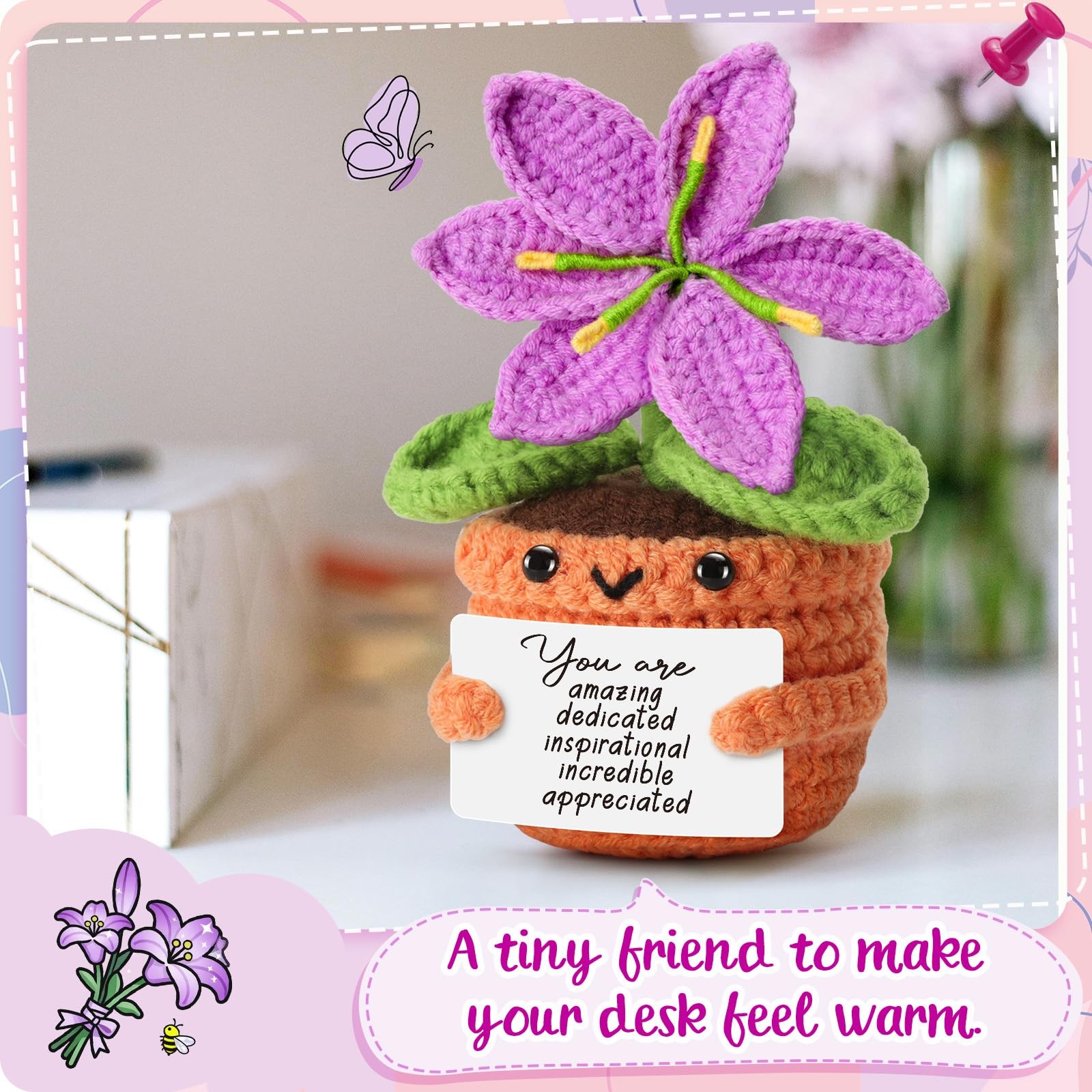 Crochet Purple Lily Flower – Happy Birthday Gifts for Women, Friends, Coworke…