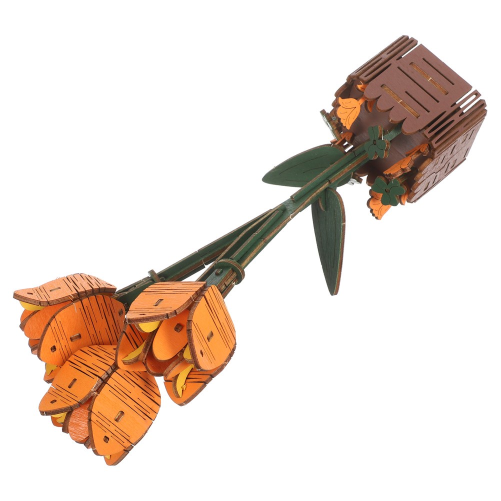 Durable Wooden Tulip Building Blocks Set Kids DIY Flower Bouquet Kit