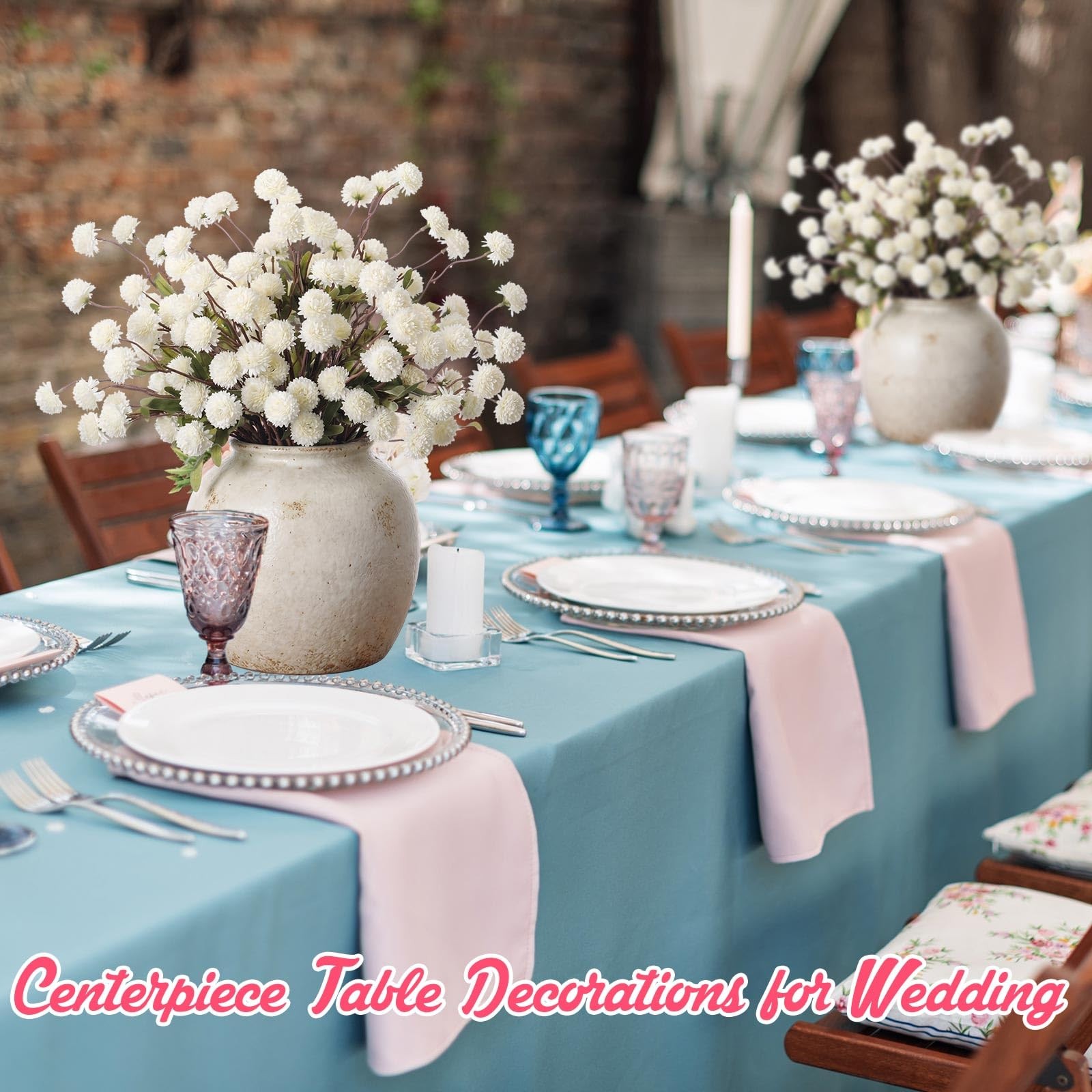 24 Pcs Creamy White Artificial Chrysanthemum Flowers, Faux Silk Mums with Fle…