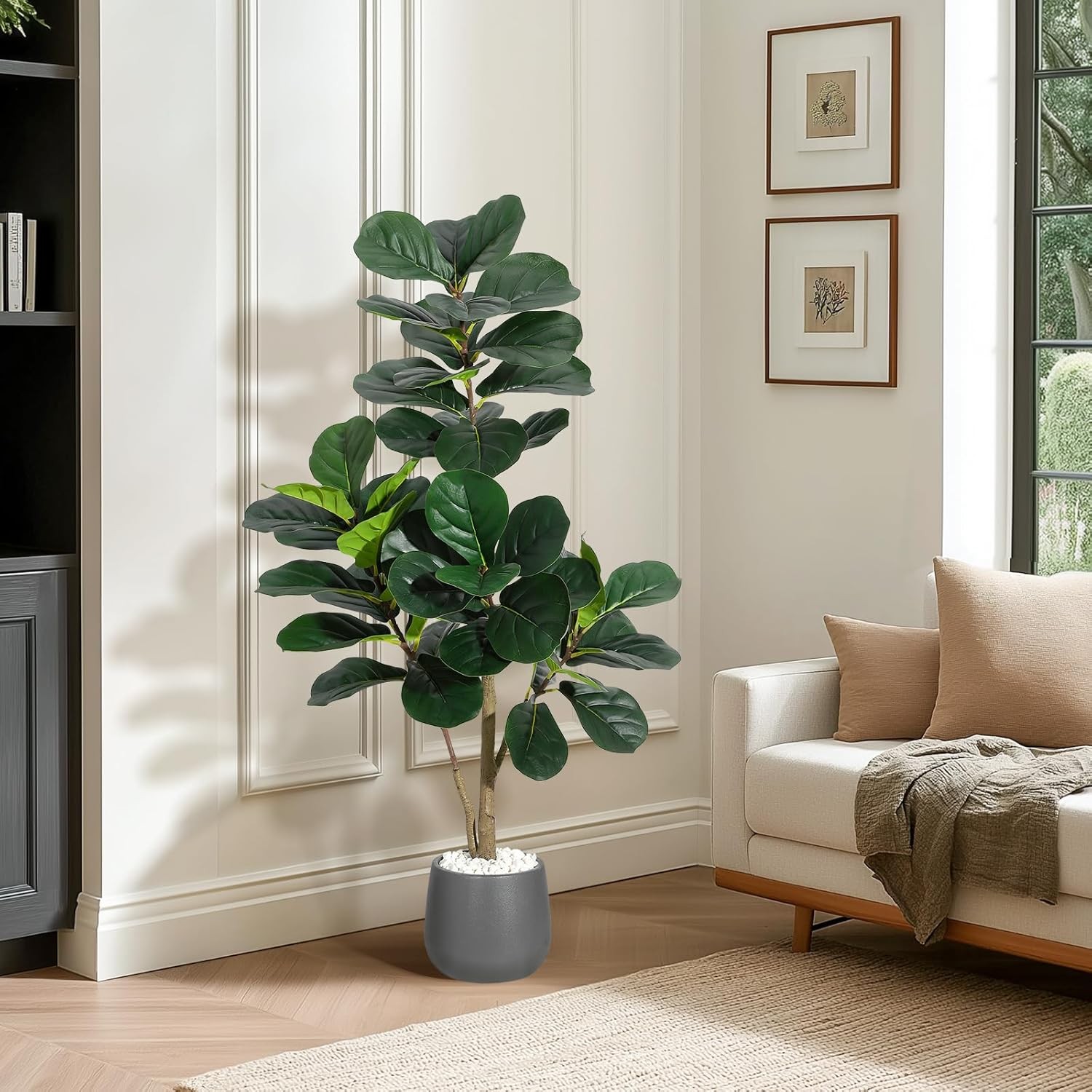 Artificial Fiddle Leaf Tree 4/5/6FT Faux Plant Fake Ficus Lyrata Trees with Pot