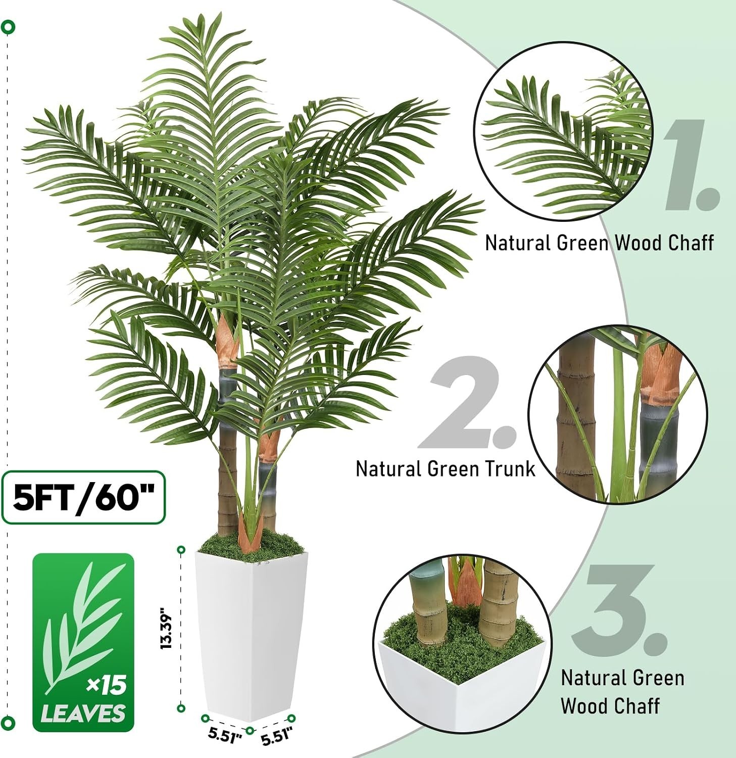 Durable 5ft Artificial Palm Tree – All-Season Indoor Plant with Pot Included