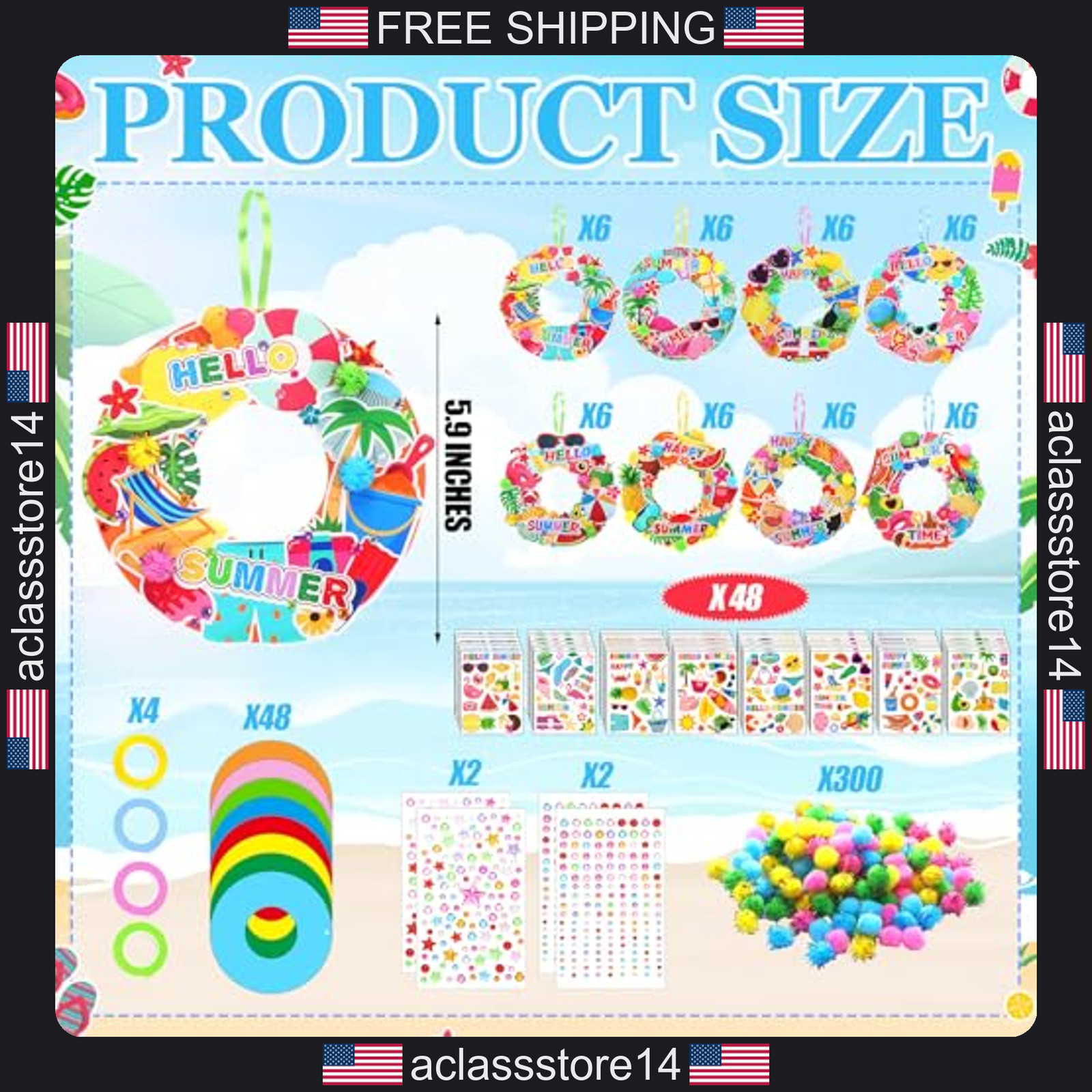 Hollowfly 48 Sets Summer Wreath Craft Kits DIY Hanging Ornaments Luau Decor