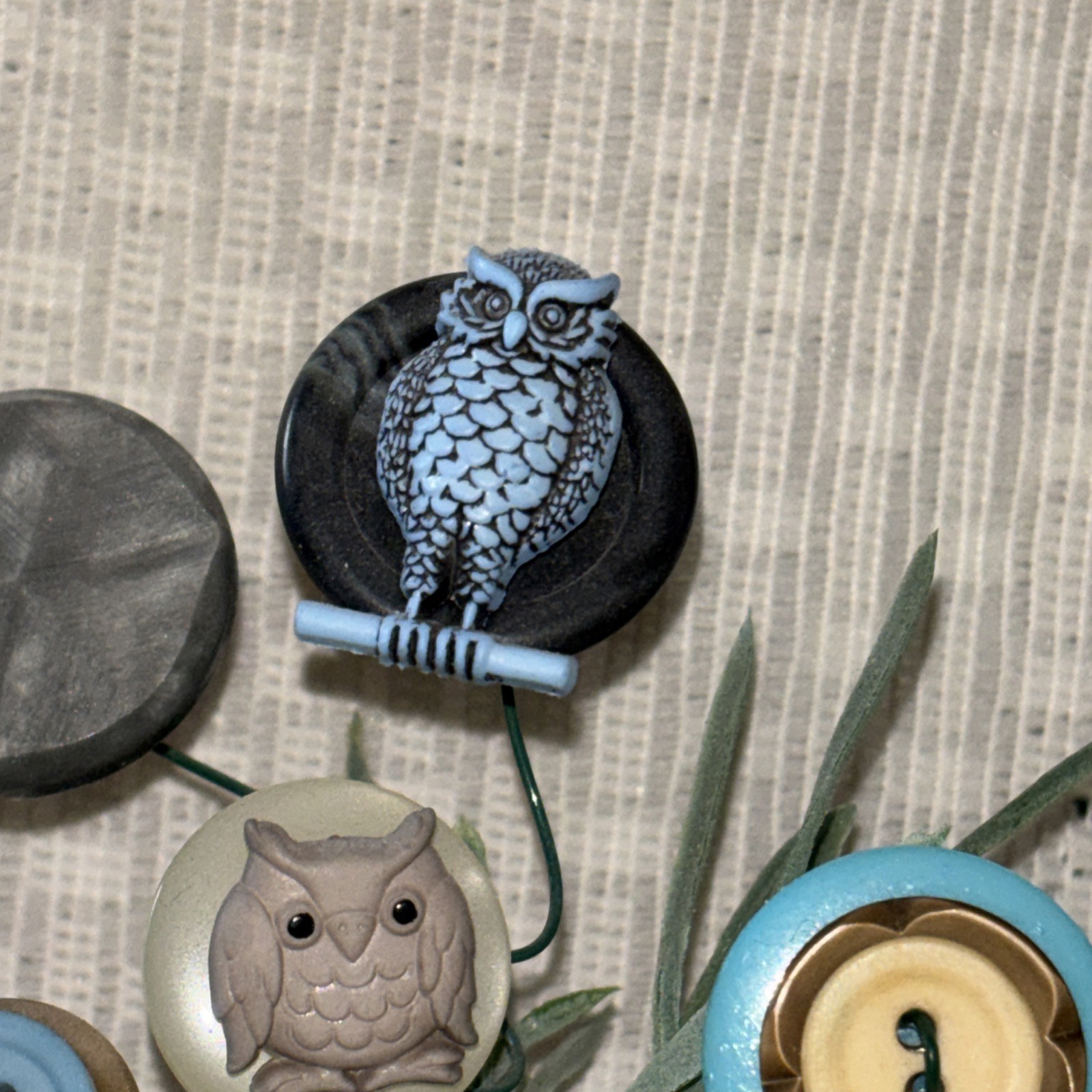 Handmade Button Bouquet Mini Ceramic Owl Vase Home Decor