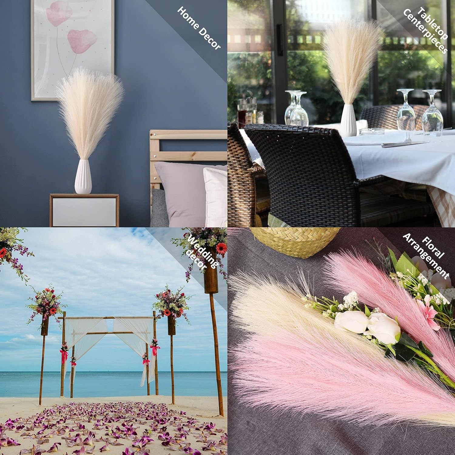 Faux Pampas Grass, 18″/45cm Artificial Pampas Grass Fluffy 6 Stem pompous Gra…