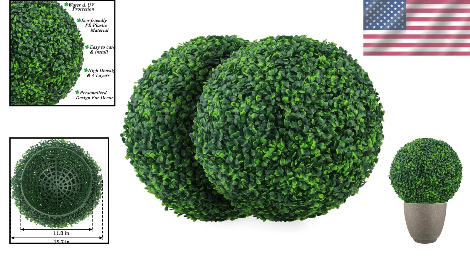 Eco-Friendly 15.7 Inch Boxwood Balls – Perfect for Weddings and Indoor Decor