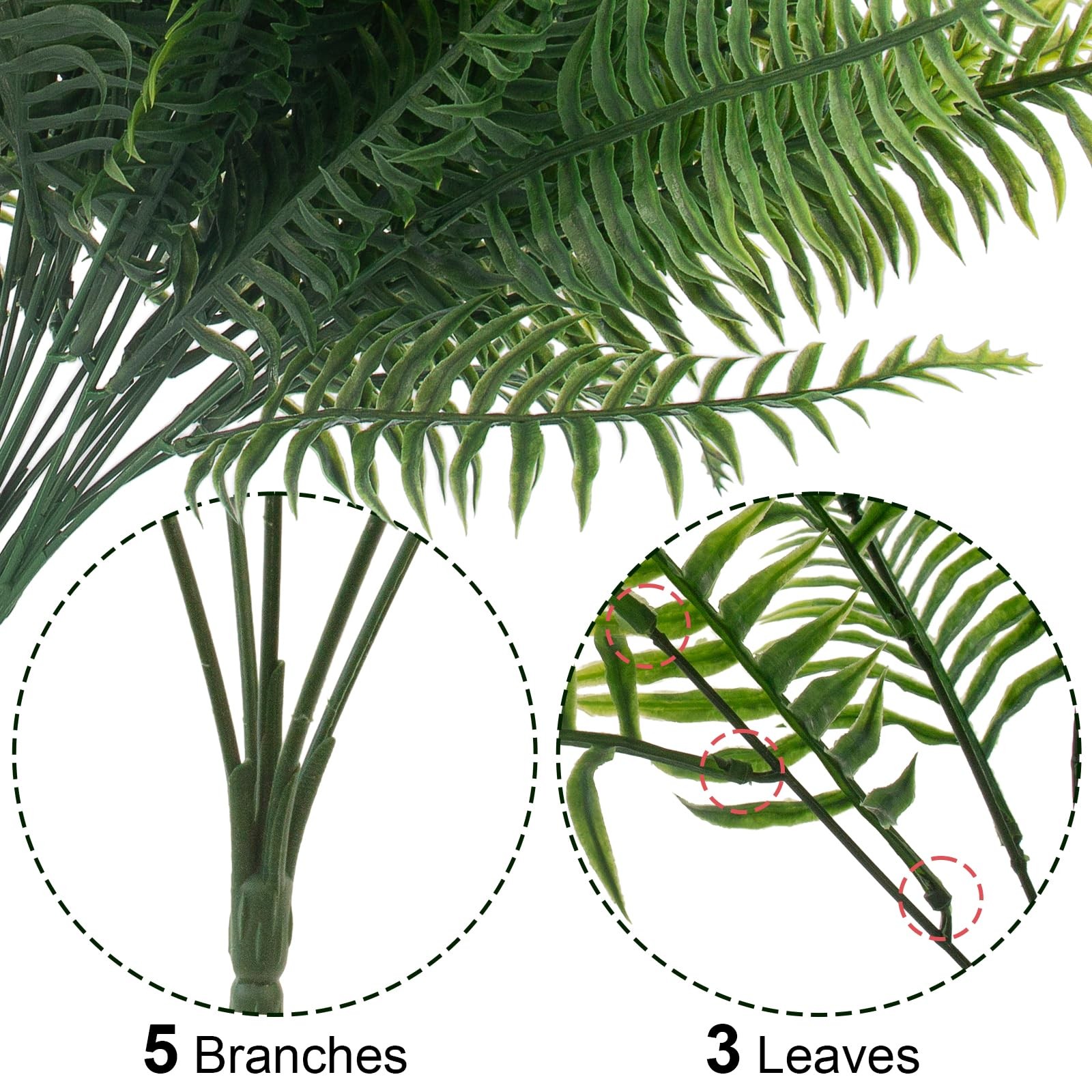 Artificial Ferns 12 Pcs Outdoor UV Resistant Faux Greenery Stems Garden Porch Pa