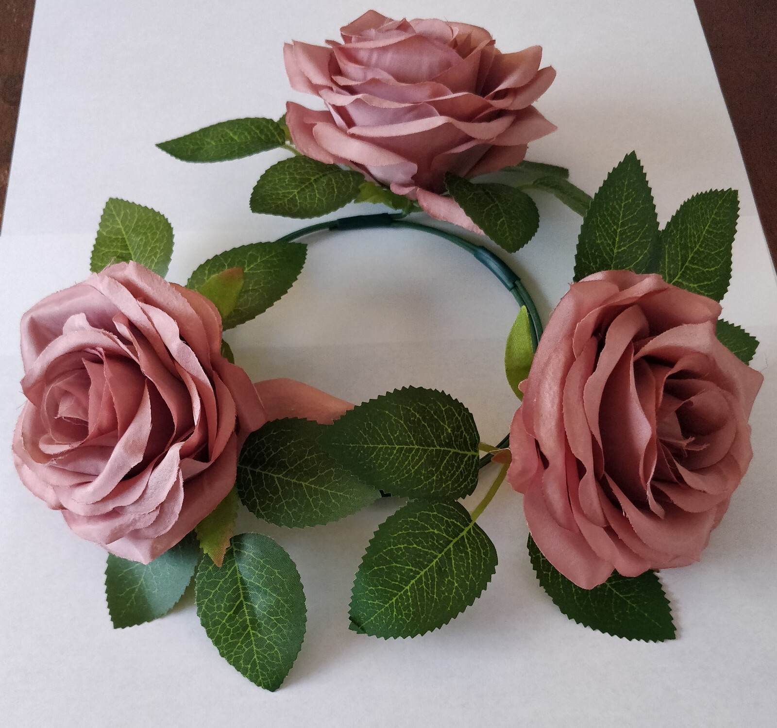 NEVISI Dusty Rose Artificial Silk Flowers Roses 5 Hand Made Centerpiece Rings