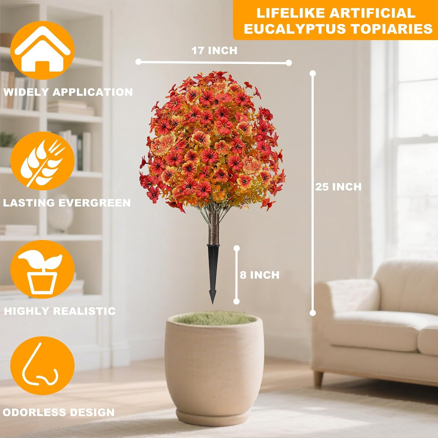 2 Pack 25″ Fall Artificial Mums Topiary Ball Trees for Outdoor Decor