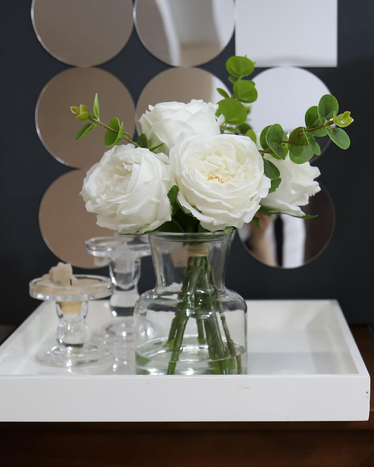 Artificial Flowers with White Roses in Vase, Fix Lifelike Fake Flowers in Vase w