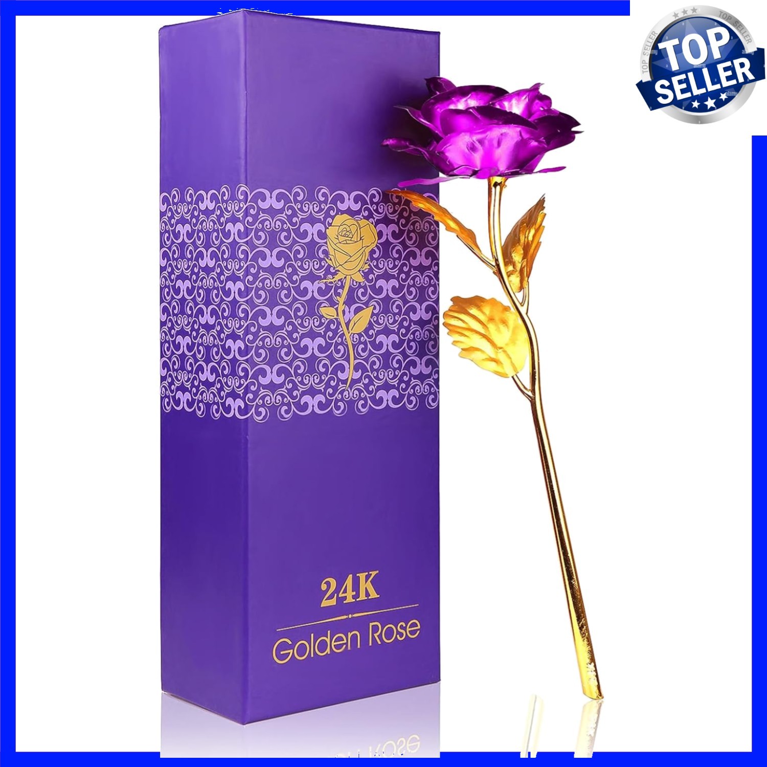 24K Golden Rose, Artificial Rose Flower Gift for Her with Luxury Gift Box Gre…