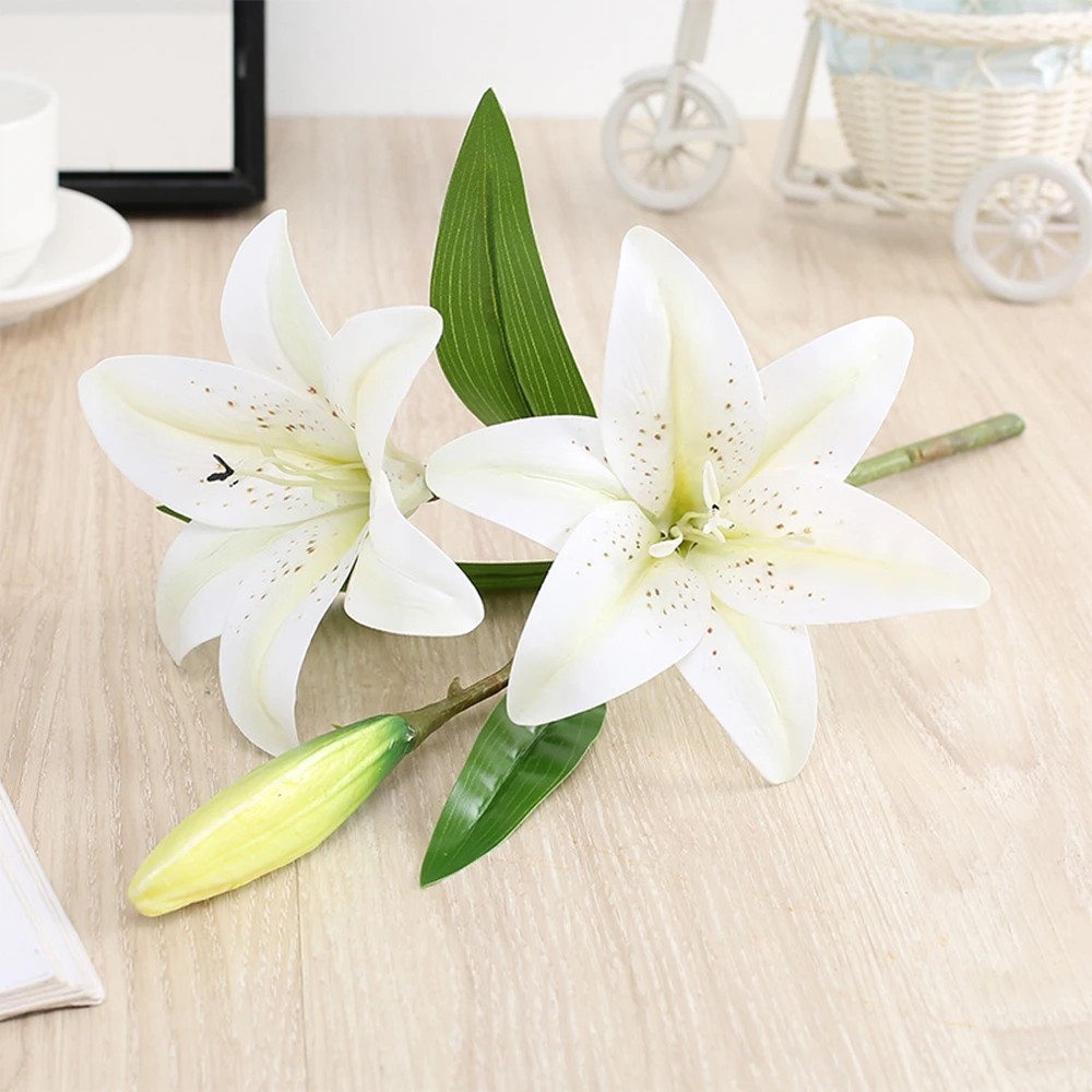 NEW 3D Printed White Lily Artificial Flowers Real Look for Wedding Home Decor