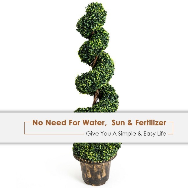 2Pcs 4FT Artificial Boxwood Spiral Tree Plant W/ Realistic Leaves Décor Office