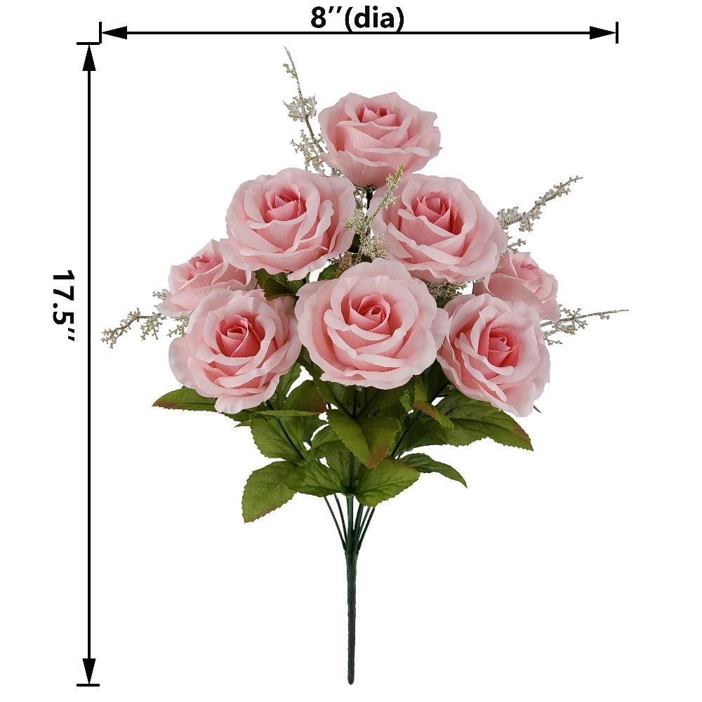 Indoor Artificial Flower Rose Bush, Pink Color, Assembled Height 17.5″