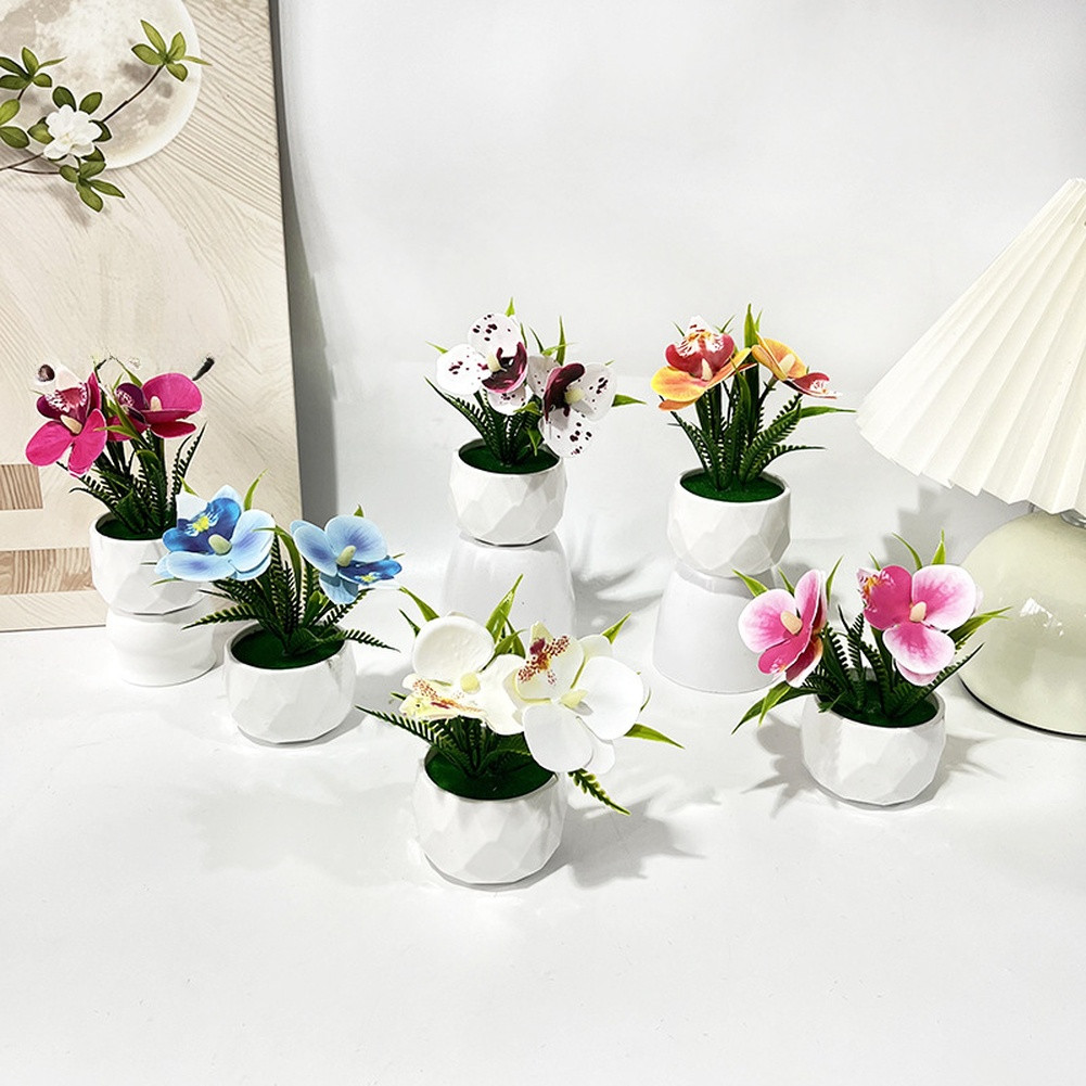 Miniature Orchid Fake Plant with Natural Look for Living Room Bedroom Decor