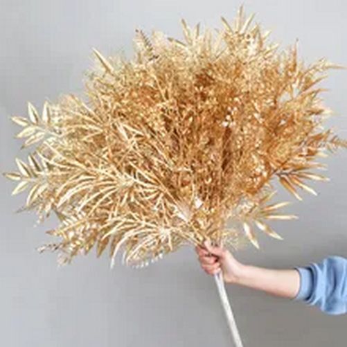 Golden Artificial Maple Eucalyptus Plant Leaves Branch Home Hotel Display Decor